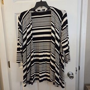 Susan Graver sz XL Striped Open Front light cardigan jacket topper career chic